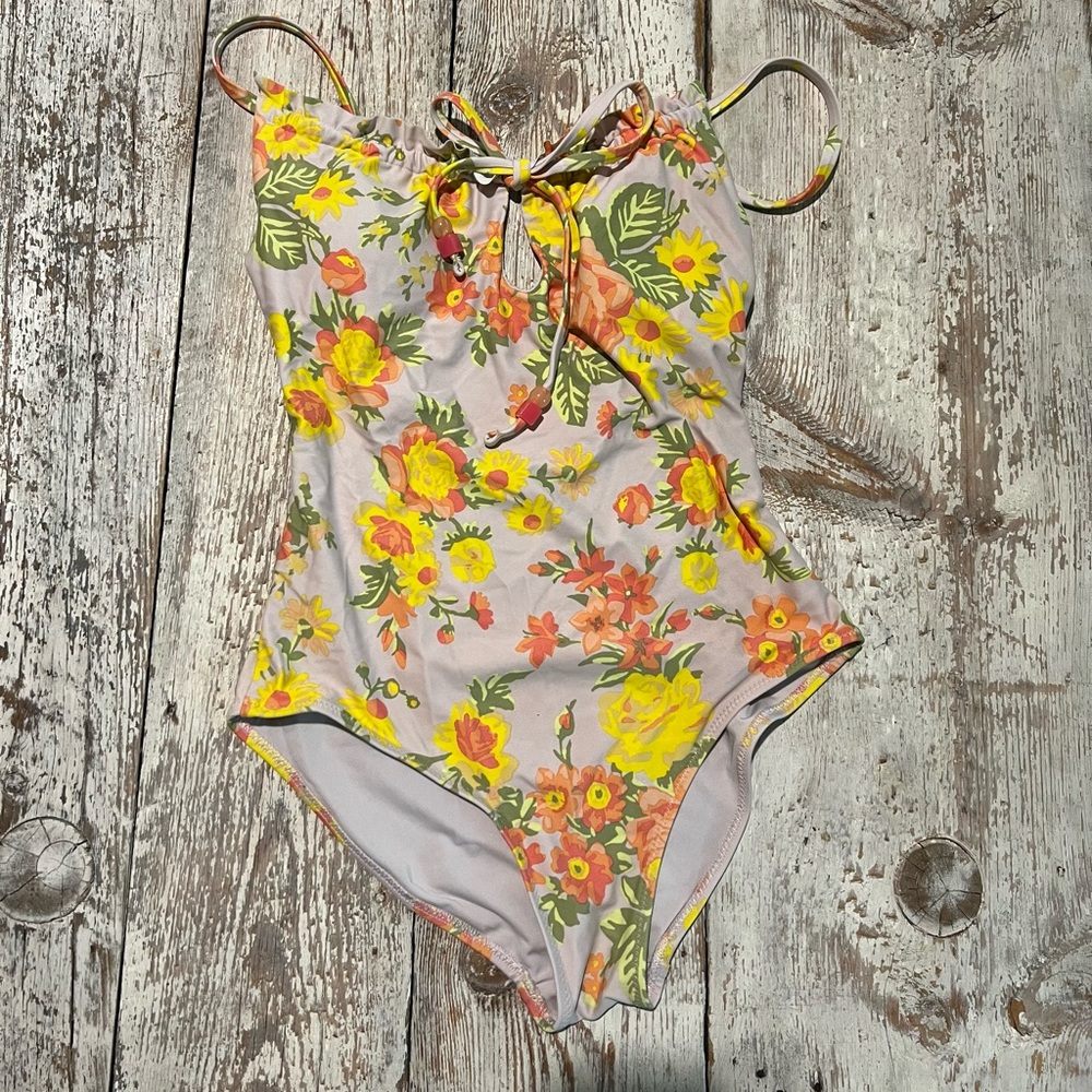 Aerie Flower Print One Piece Swimsuit Size XS
